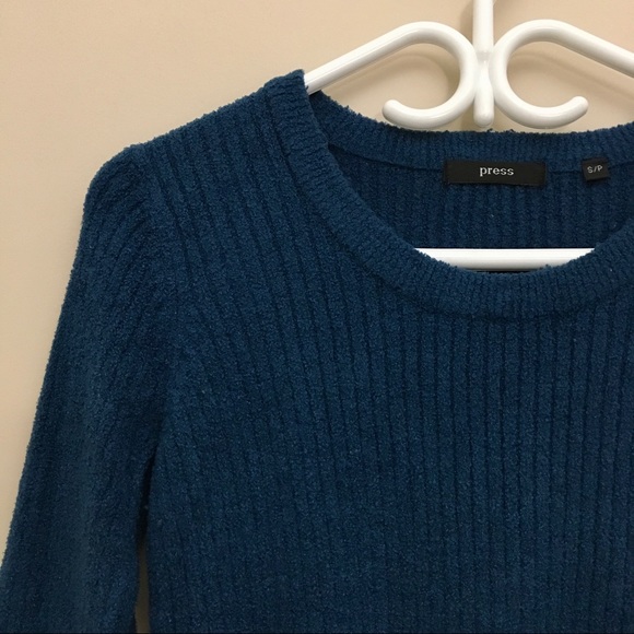 NORDSTROM PRESS Cosy Teal Ribbed Knit 3/4 Sleeve Crewneck Sweater Women’s Small - Picture 3 of 6